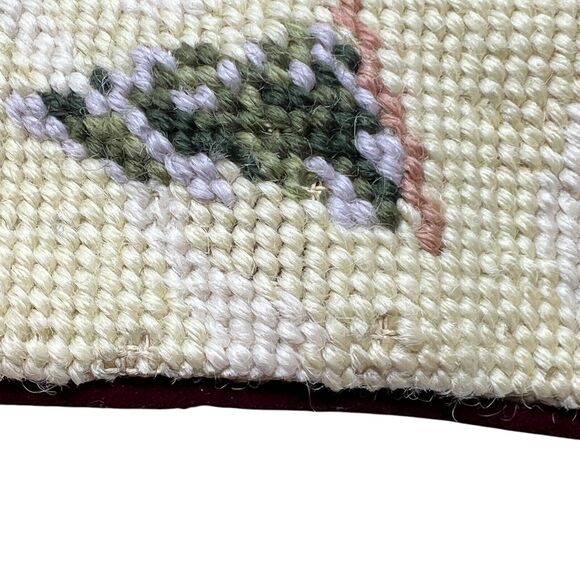 Needlepoint Winter Scene Throw Pillow 2 People Winter Coats Snowy Tree Cabin - Picture 15 of 16
